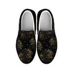 Chinese Koi Carp Pattern Print Black Slip On Shoes