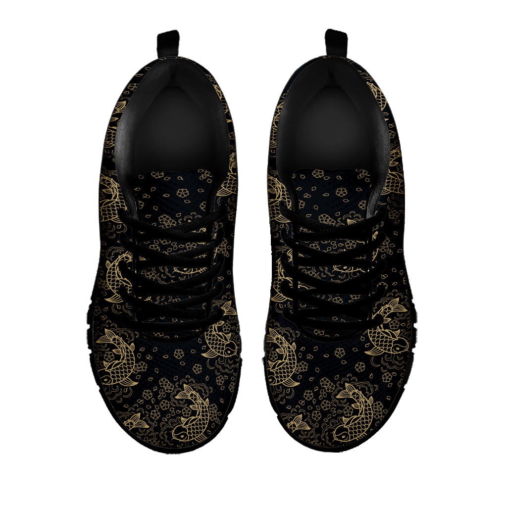 Chinese Koi Carp Pattern Print Black Sneakers