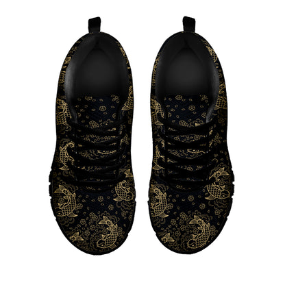 Chinese Koi Carp Pattern Print Black Sneakers