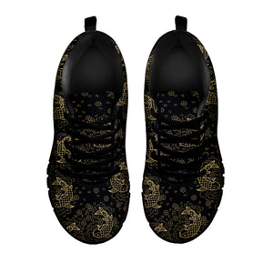 Chinese Koi Carp Pattern Print Black Sneakers