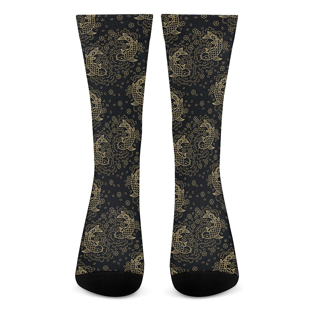 Chinese Koi Carp Pattern Print Crew Socks