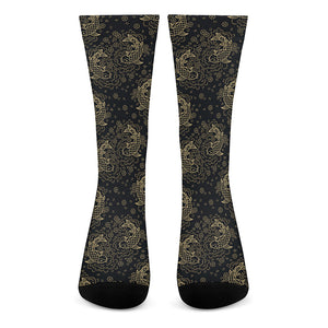 Chinese Koi Carp Pattern Print Crew Socks