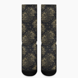 Chinese Koi Carp Pattern Print Crew Socks