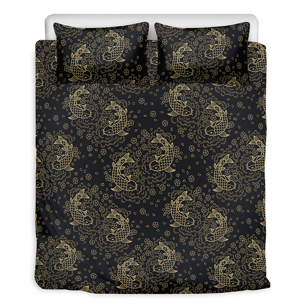 Chinese Koi Carp Pattern Print Duvet Cover Bedding Set