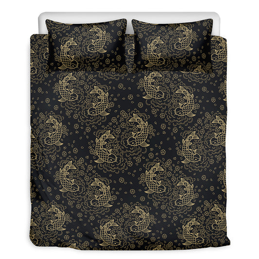 Chinese Koi Carp Pattern Print Duvet Cover Bedding Set