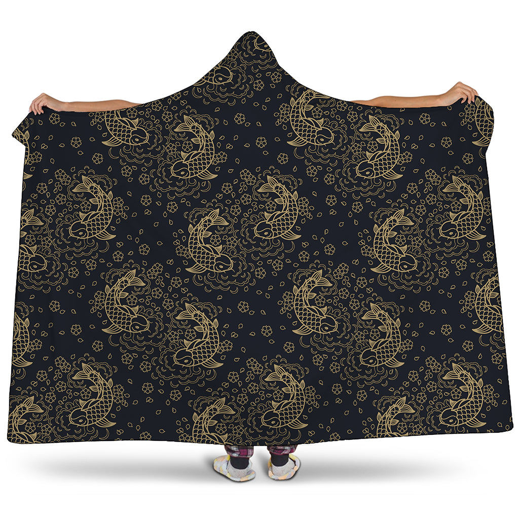 Chinese Koi Carp Pattern Print Hooded Blanket