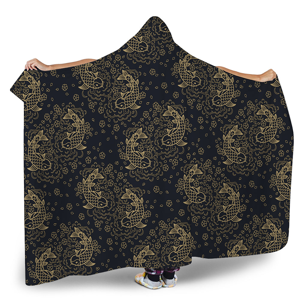 Chinese Koi Carp Pattern Print Hooded Blanket