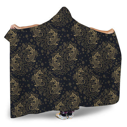 Chinese Koi Carp Pattern Print Hooded Blanket