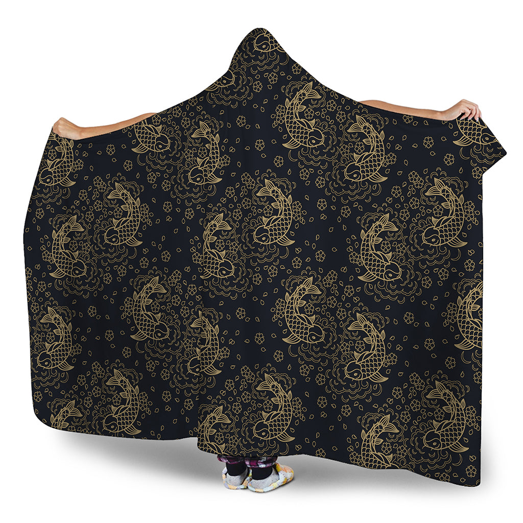 Chinese Koi Carp Pattern Print Hooded Blanket