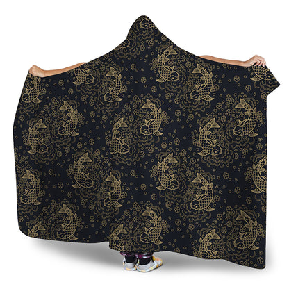 Chinese Koi Carp Pattern Print Hooded Blanket
