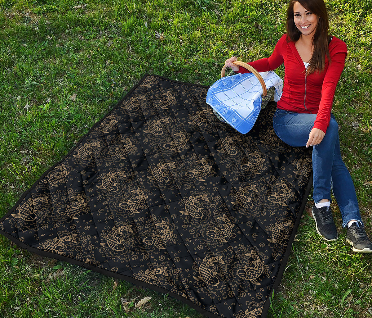 Chinese Koi Carp Pattern Print Quilt