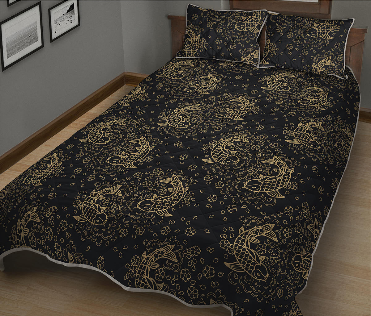 Chinese Koi Carp Pattern Print Quilt Bed Set