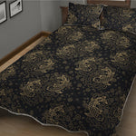 Chinese Koi Carp Pattern Print Quilt Bed Set