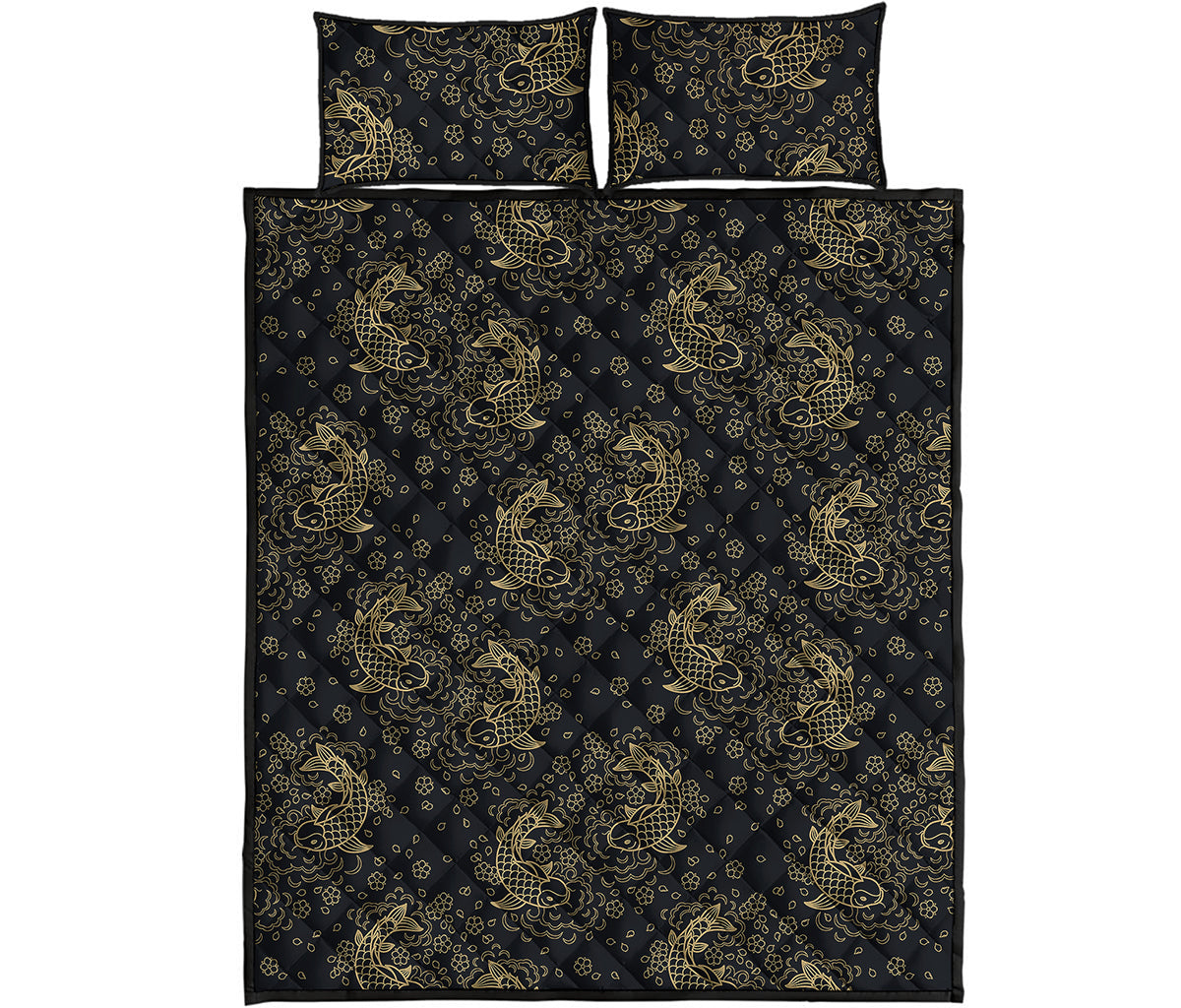 Chinese Koi Carp Pattern Print Quilt Bed Set