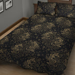 Chinese Koi Carp Pattern Print Quilt Bed Set