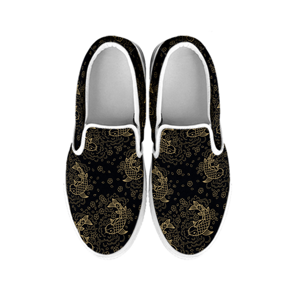 Chinese Koi Carp Pattern Print White Slip On Shoes