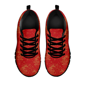 Chinese Koi Fish Pattern Print Black Sneakers