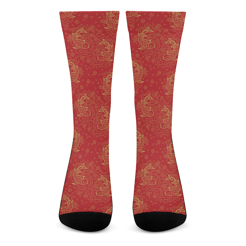 Chinese Koi Fish Pattern Print Crew Socks