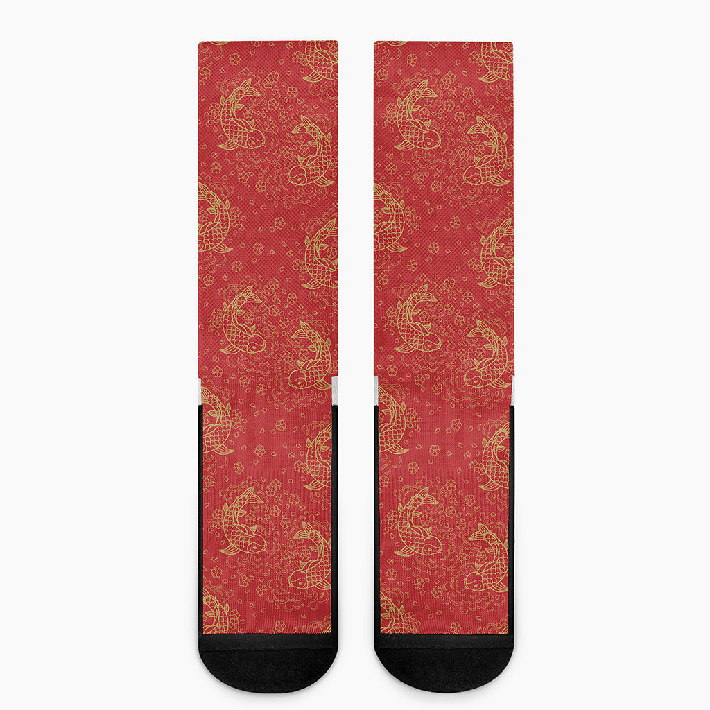 Chinese Koi Fish Pattern Print Crew Socks