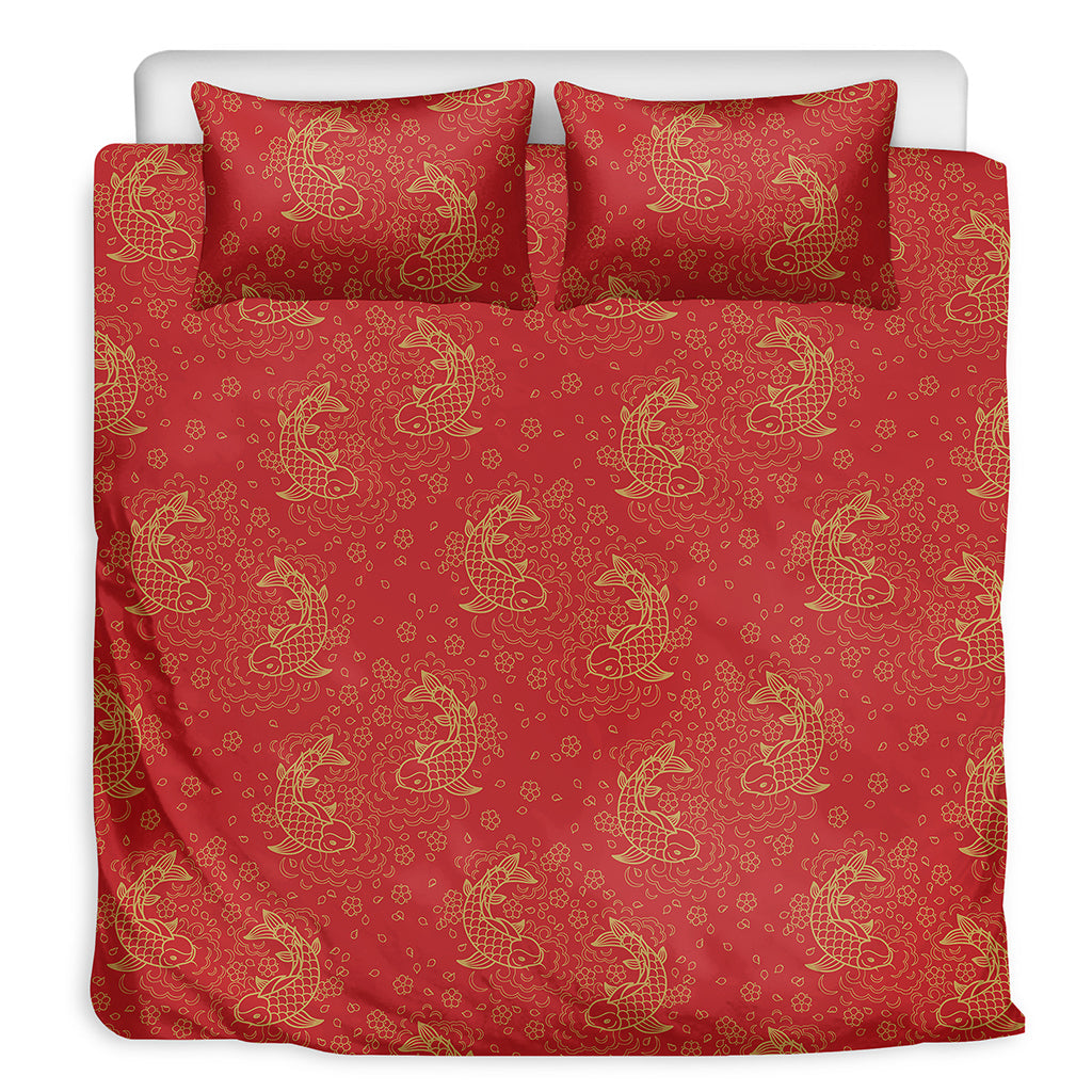 Chinese Koi Fish Pattern Print Duvet Cover Bedding Set