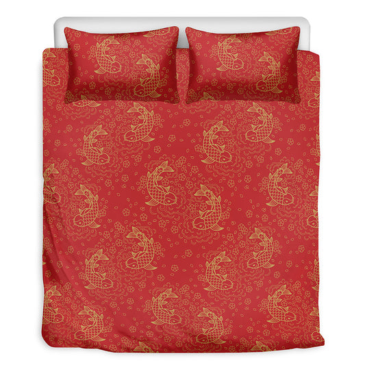 Chinese Koi Fish Pattern Print Duvet Cover Bedding Set