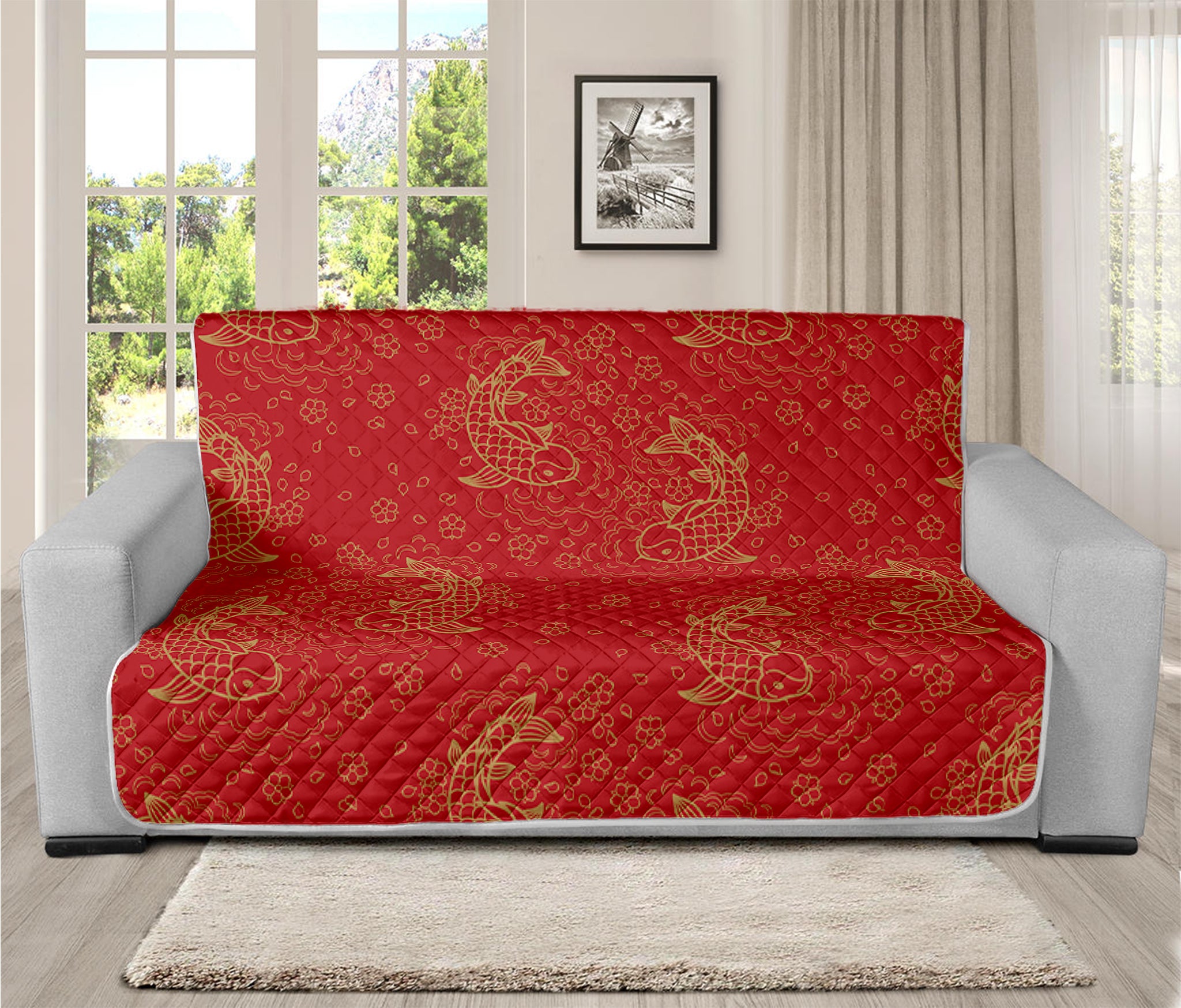 Chinese Koi Fish Pattern Print Futon Protector