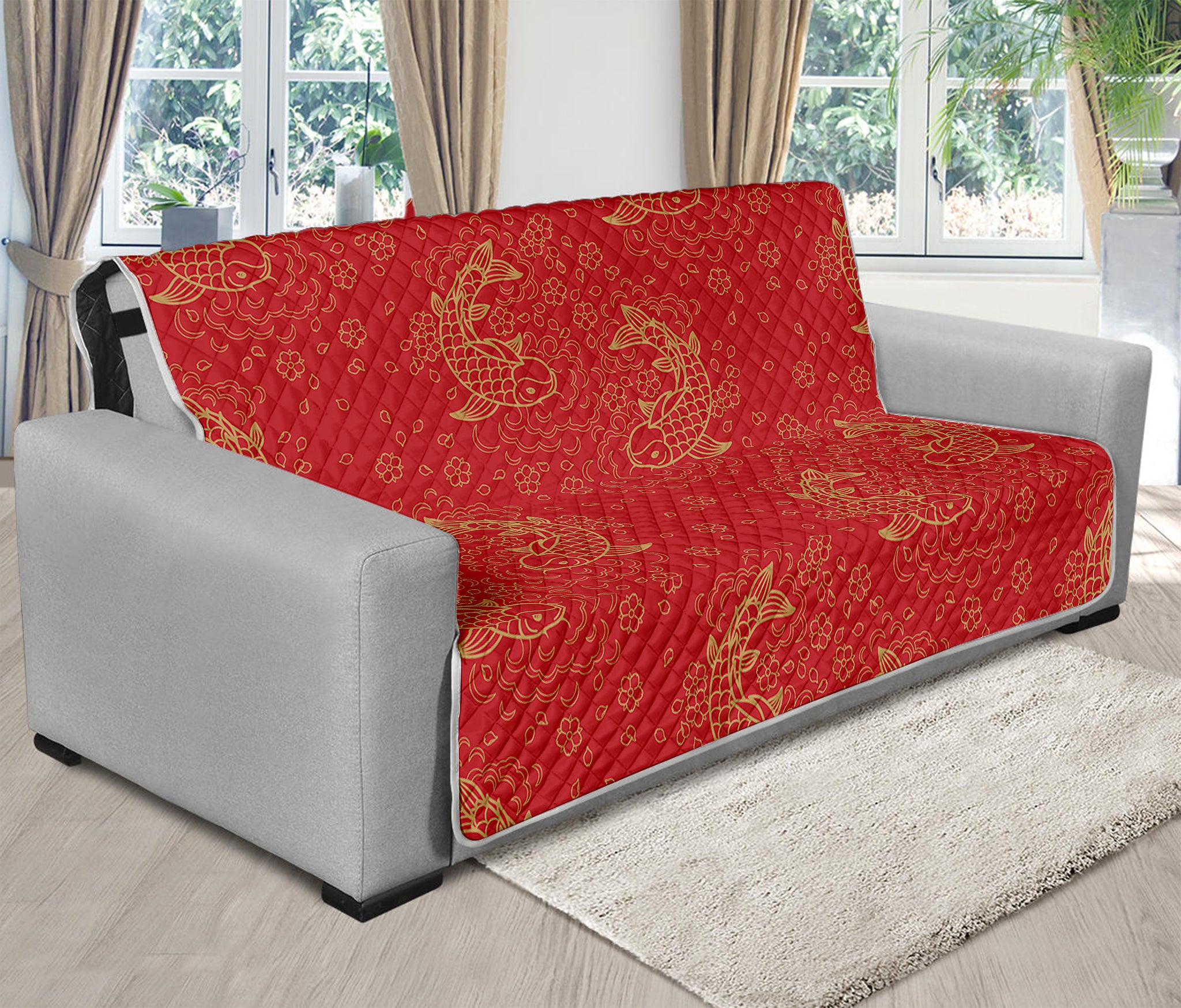 Chinese Koi Fish Pattern Print Futon Protector