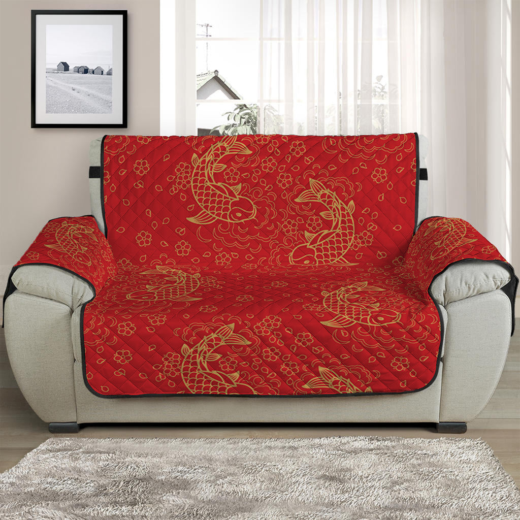 Chinese Koi Fish Pattern Print Half Sofa Protector