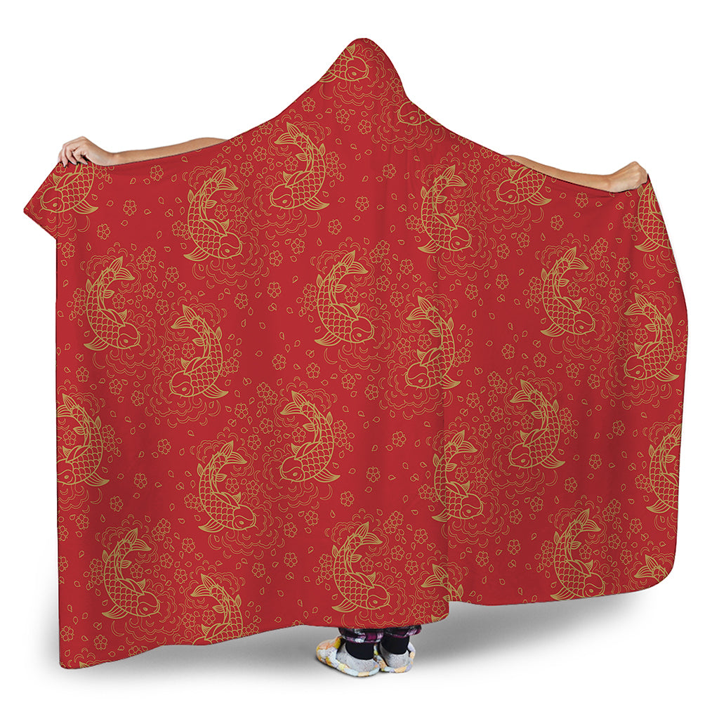 Chinese Koi Fish Pattern Print Hooded Blanket