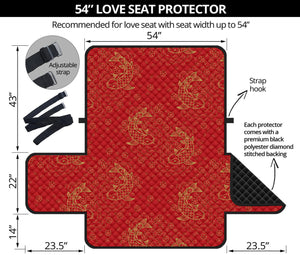 Chinese Koi Fish Pattern Print Loveseat Protector