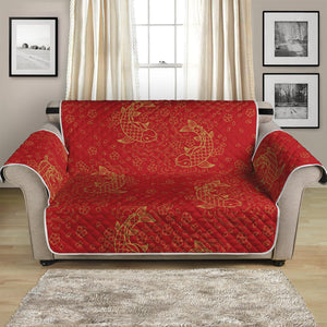 Chinese Koi Fish Pattern Print Loveseat Protector