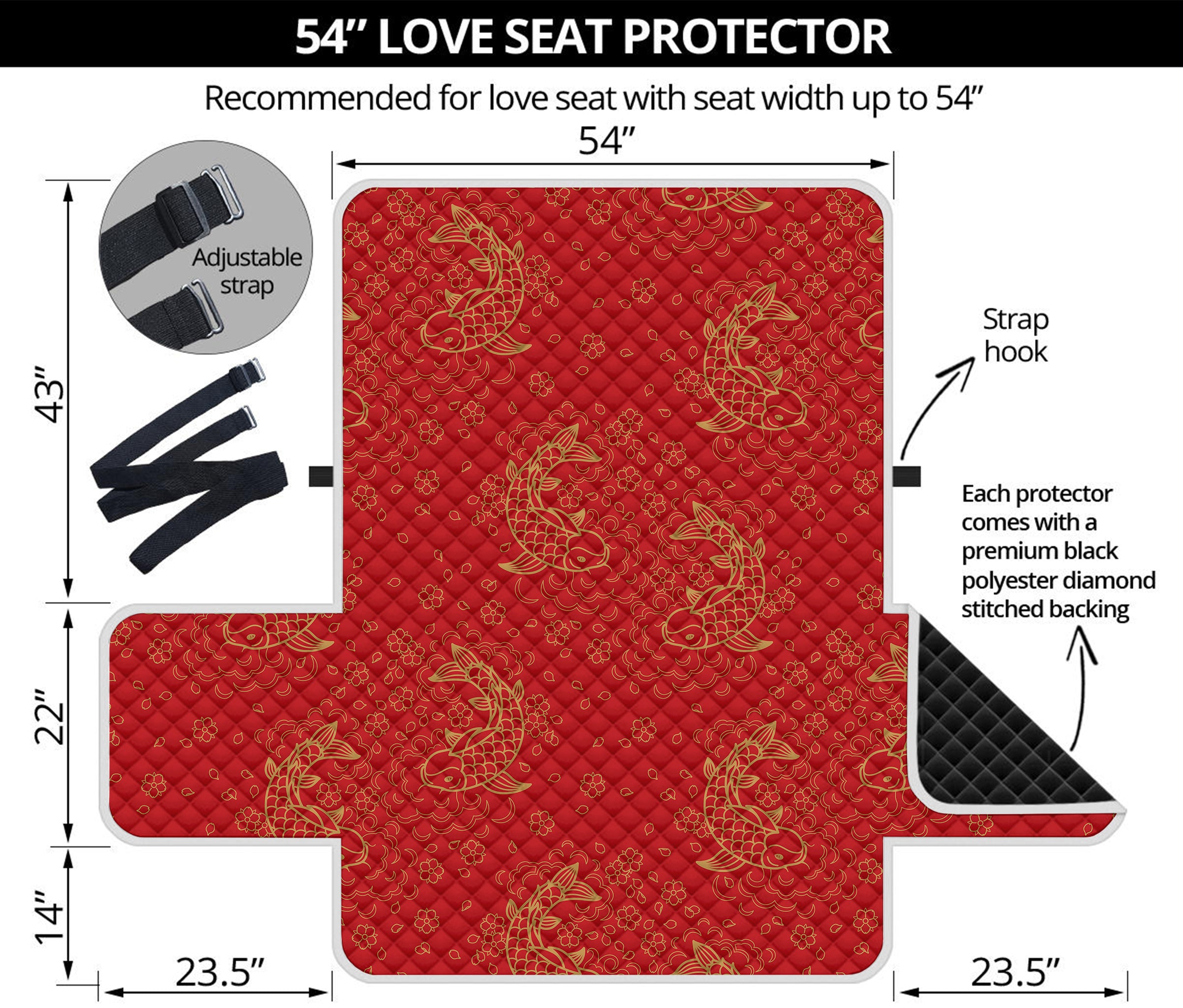 Chinese Koi Fish Pattern Print Loveseat Protector