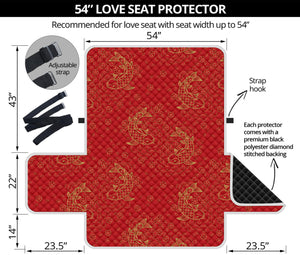 Chinese Koi Fish Pattern Print Loveseat Protector