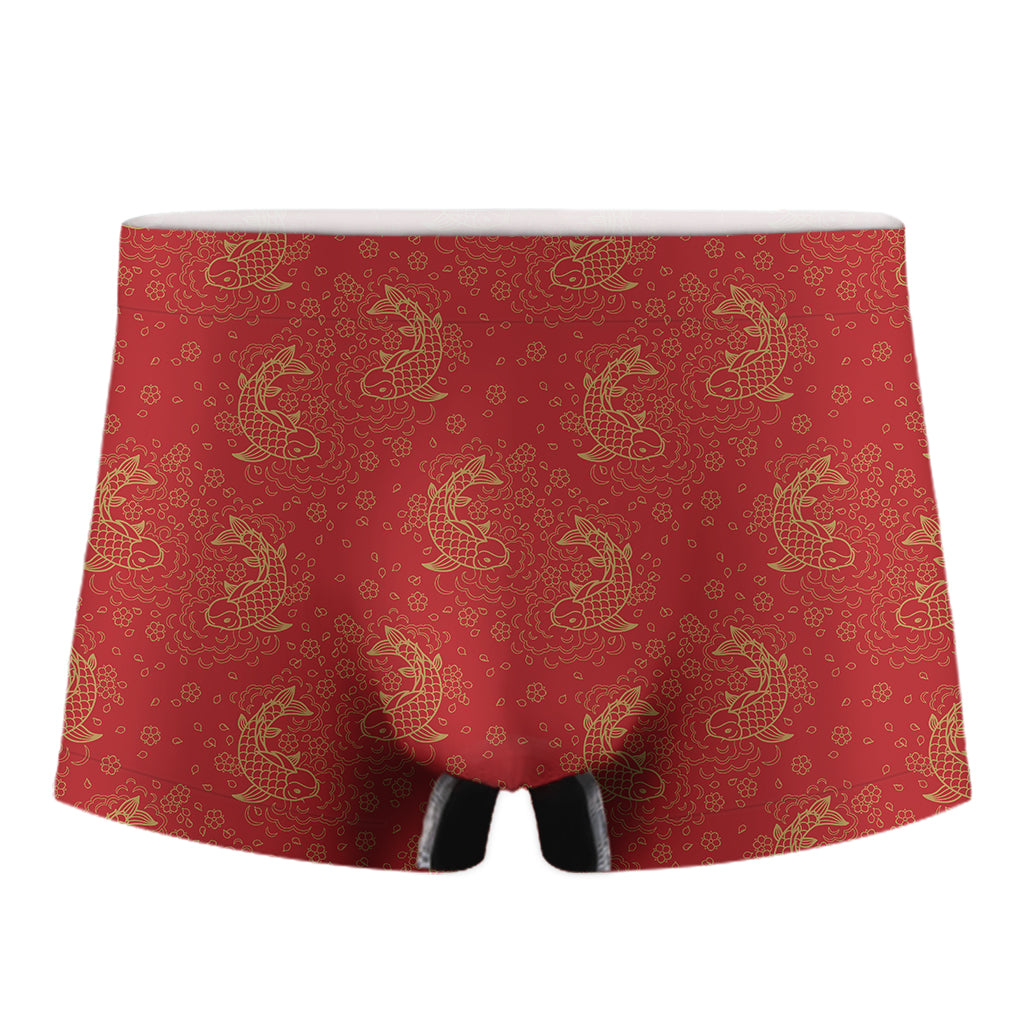 Chinese Koi Fish Pattern Print Men's Boxer Briefs