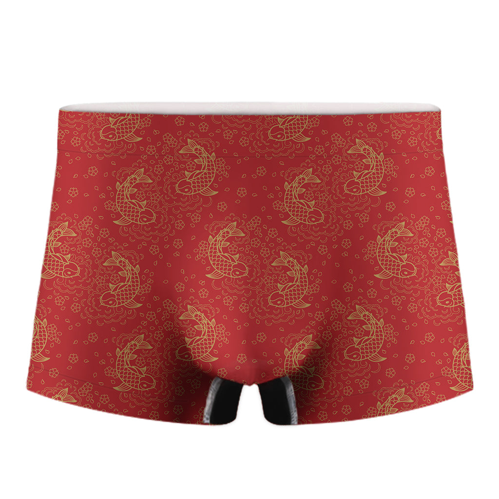 Chinese Koi Fish Pattern Print Men's Boxer Briefs