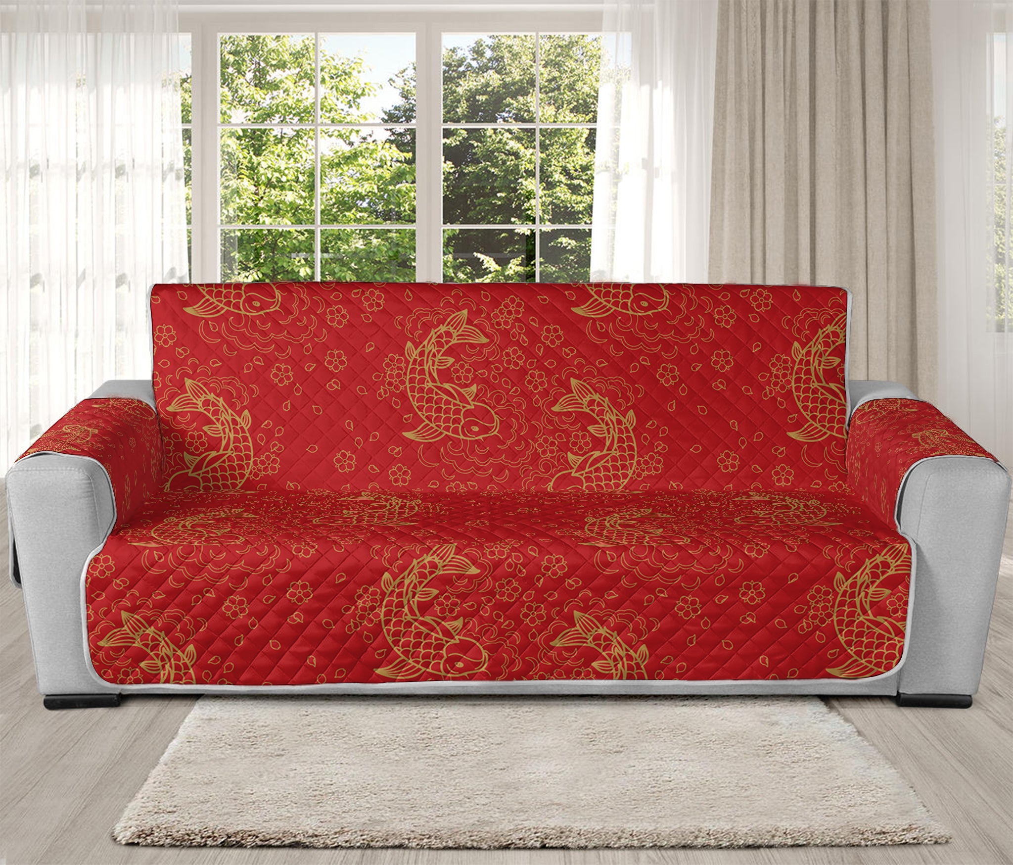 Chinese Koi Fish Pattern Print Oversized Sofa Protector