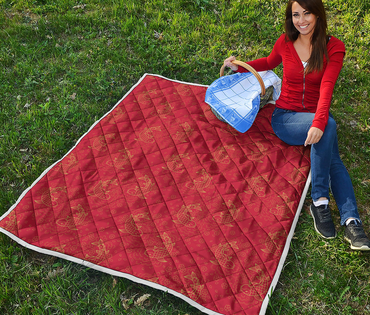 Chinese Koi Fish Pattern Print Quilt