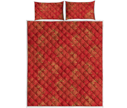 Chinese Koi Fish Pattern Print Quilt Bed Set