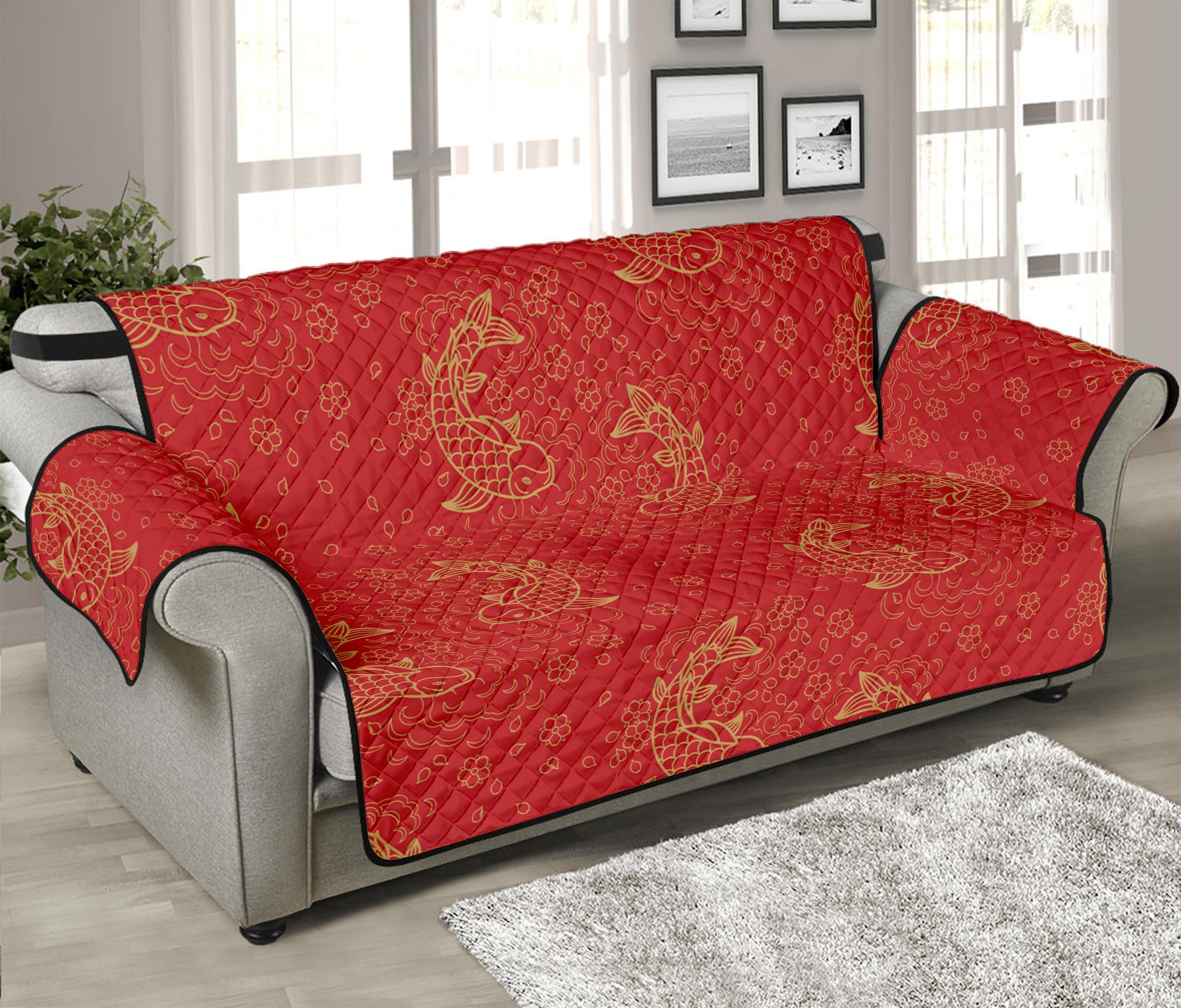 Chinese Koi Fish Pattern Print Sofa Protector