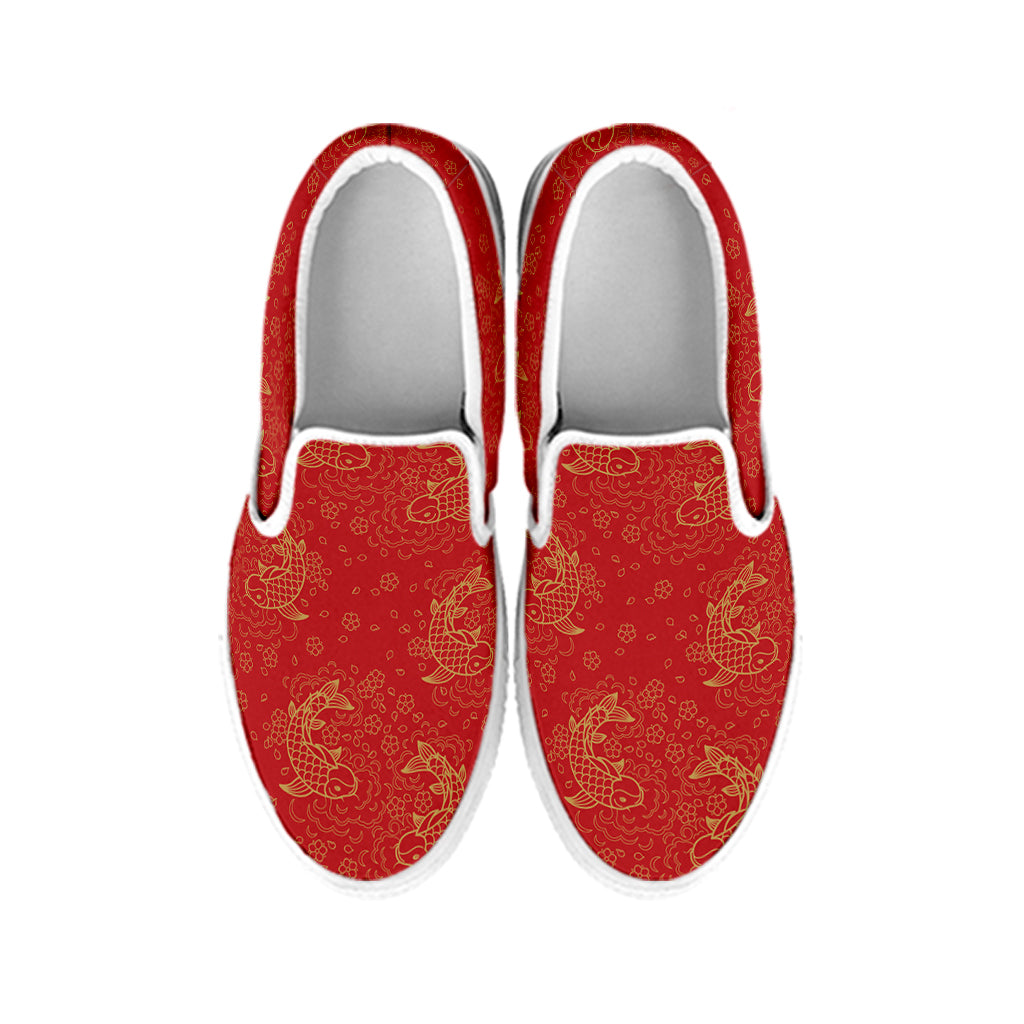 Chinese Koi Fish Pattern Print White Slip On Shoes