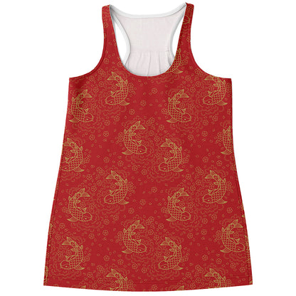 Chinese Koi Fish Pattern Print Women's Racerback Tank Top