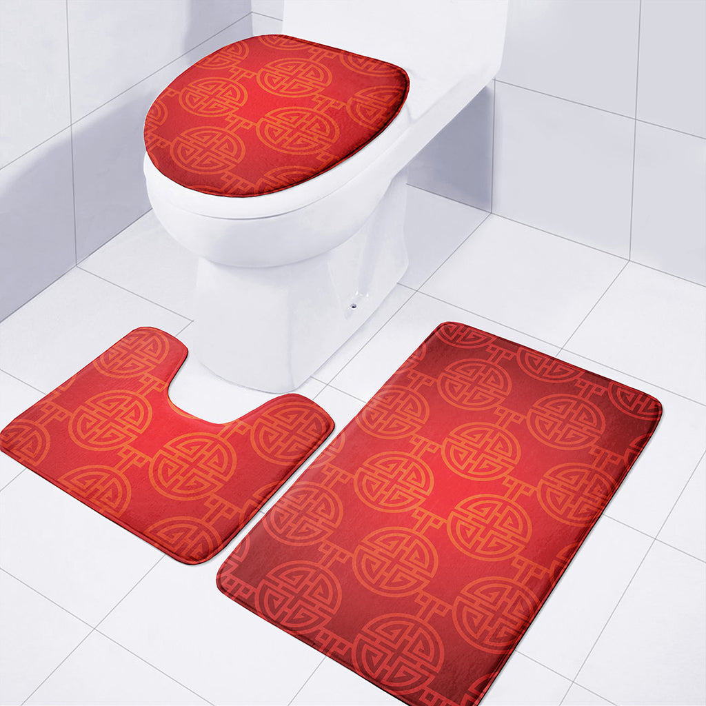 Chinese Lu Symbol Pattern Print 3 Piece Bath Mat Set