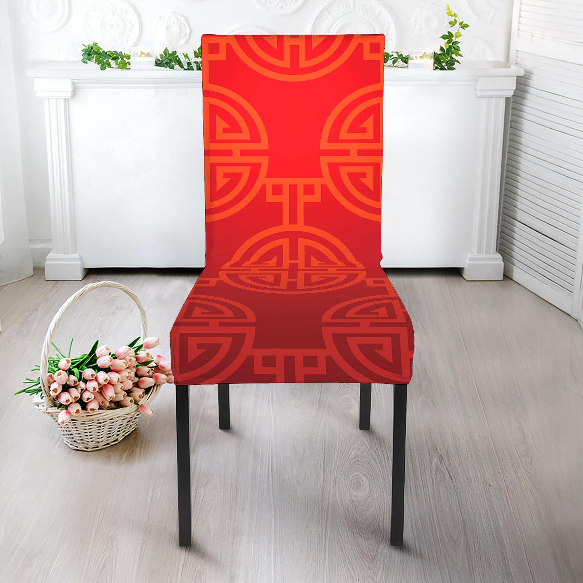 Chinese Lu Symbol Pattern Print Dining Chair Slipcover