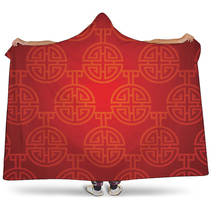 Chinese Lu Symbol Pattern Print Hooded Blanket