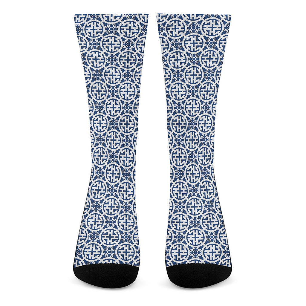 Chinese Luck Symbol Pattern Print Crew Socks