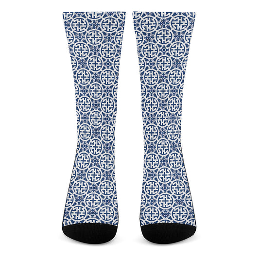 Chinese Luck Symbol Pattern Print Crew Socks