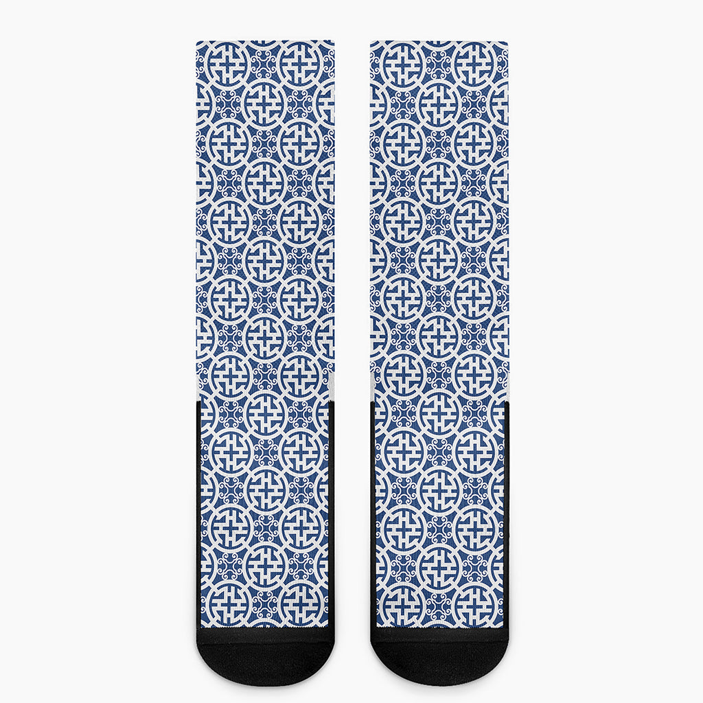 Chinese Luck Symbol Pattern Print Crew Socks