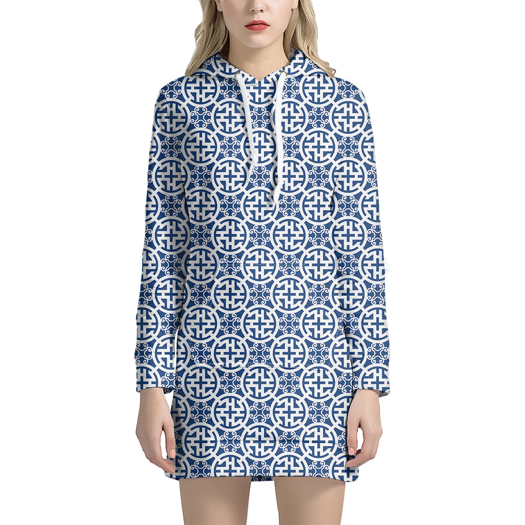 Chinese Luck Symbol Pattern Print Hoodie Dress
