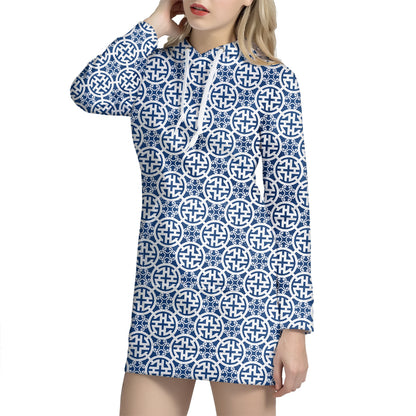 Chinese Luck Symbol Pattern Print Hoodie Dress