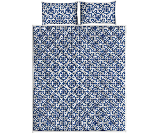 Chinese Luck Symbol Pattern Print Quilt Bed Set